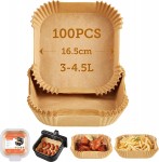 Cosori Baking Paper for Hot Air Fryer, 3-4.5L, 100 Pieces, 16.5 cm, Unbleached and Non-Stick Square Disposable Paper for Airfryer