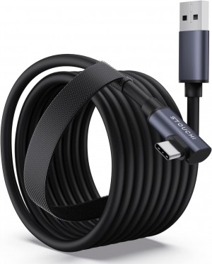 Stouchi Limited Link Cable 5m, Compatible with Meta/Oculus Quest3/Quest2/Pro PICO 4 PC Steam VR (CTC5-Black)