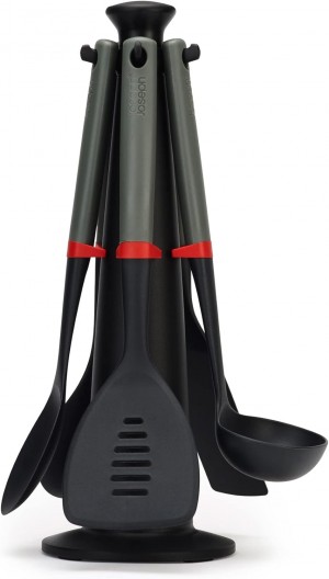 Joseph Duo 5 pcs. Utensil set and stand including spoon, ladle and spatula - black, gray, red (52151600)