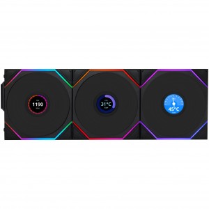Lian Li UNI FAN TL Wireless LCD Fans, ARGB, PWM, 3-Pack incl. Controller – Reverse Blade, 120 mm, Black (12RTLLCD1W3B)