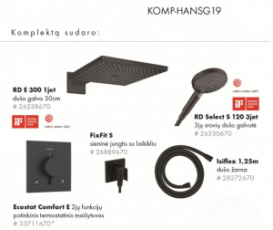 Hansgrohe Ecostat Termostata Dušas Komplekts 5in1 Matēts Melns (KOMP-HANSG19)