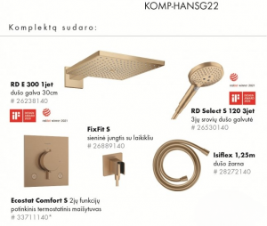 Hansgrohe Ecostat Termostata Dušas Komplekts 5in1 Gold (KOMP-HANSG22)